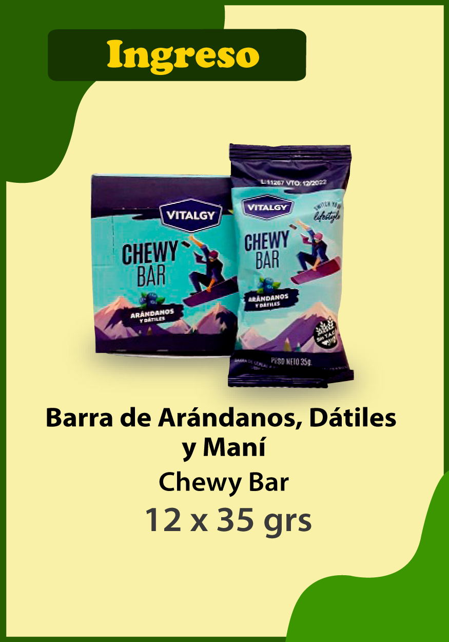 Novedades Productos CHEWY BAR - Barra de Arandanos, Datiles y Mani 12 x 35 gr
